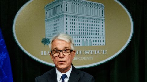 Los Angeles County District Attorney George Gascon announces formal charges in the killing of former "General Hospital" actor Johnny Wactor at a news conference Monday, Aug. 19, 2024, at the Hall of Justice in downtown Los Angeles. (AP Photo/Damian Dovarganes)